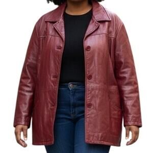 Tudor Court Burgundy Leather Jacket Womens Size 3X Button Moto Outdoor Biker VTG